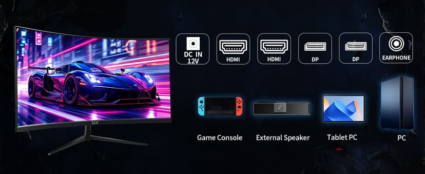 ZZA 32 Inch Curved Monitor 4K, 60HZ UHD (3840 * 2160P) 3000R VA Panel, Gaming Monitor with AMD Freesync, 100% sRGB HDR10 Wall Mountable (HDMI 2.0/DP 1.4 * 2)