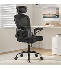 Ergonomic Drafting Chair, Tall Office Chair with Flip-up Armrests, Breathable Mesh High Desk Chair with Lumbar Support Adjustable Footrest Ring for Standing Desk Black