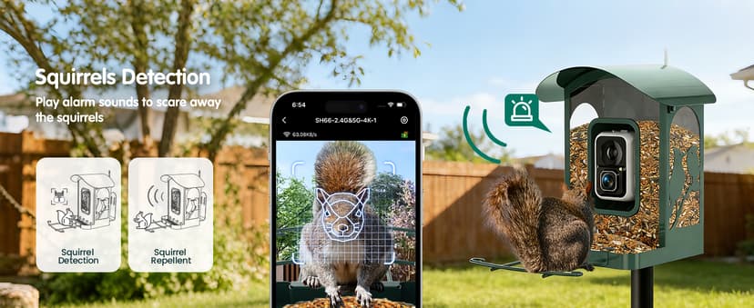 4K Ultra HD Video with Live View,10x Slow Motion,AI Smart Bird Feeder with Camera,2.4G/5G Wi-Fi,Durable Metal,Bird Lover Gift 4K Smart Bird Feeder with Camera,No Subscription,Solar Powered B0FMDP272Y