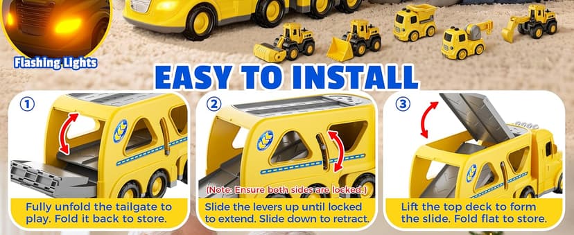 Transport Carrier Vehicle Toddler Toy with Light & Music, Excavator Dump Truck Bus Kids Gift for Boys and Girls (Yellow) Funwee 7-in-1 Construction Truck Toy w/ 6 Pull Back Cars & Track, Ages 1-5+ B0H9RSRFL7