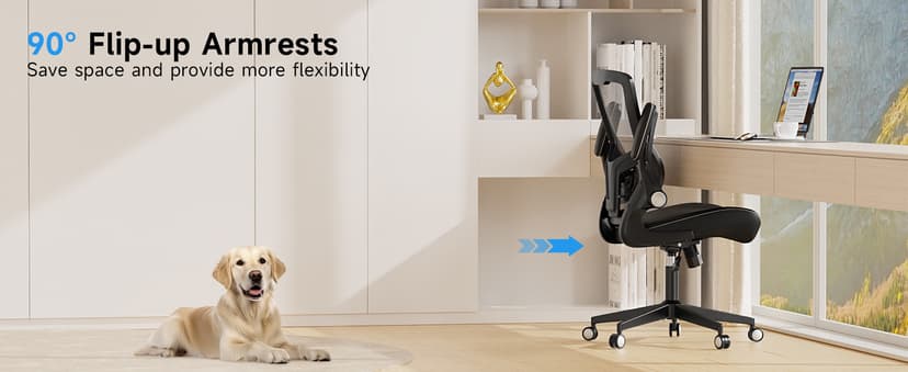 Office Chair Ergonomic Desk Chair 350lbs Comfy Mesh Computer Chair with Adjustable Lumbar Support Flip-up Armrests, Executive Rolling Swivel Comfy Task Chair for Home Office