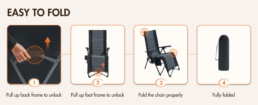 Portal Portable Zero Gravity Chair, Lounge Chair Outdoor Oversized Zero Gravity Chair Folding Lounge Chair with Adjustable Pillows and Cup Holder for Poolside Backyard and Lawn, Support 350lbs