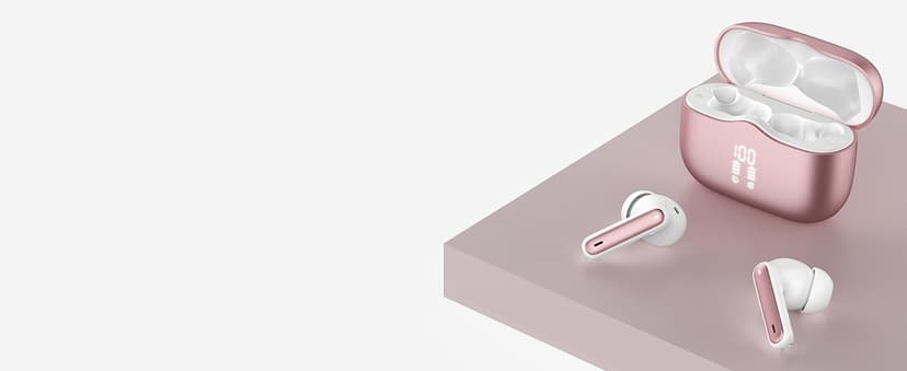 Wireless Earbuds, Bluetooth 5.4 Headphones in Ear with 4 ENC Noise Cancelling Mic, New Wireless Earphones HiFi Stereo Deep Bass 40H Playtime, In-Ear Bluetooth Earbuds LED Display IP7, USB-C, Rose Gold