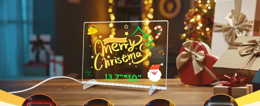 LED Note Board with Colors, 13.7"X10" 4 Modes & 7 Colors Acrylic Dry Erase Board with Light, Include Adapter, Hanging Chain, Led Drawing Board for Kids with Stand, 7 Markers, Spray Bottle