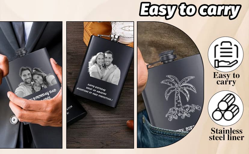 Customized Liquor Flask Gifts for Grandpa Men Him Dad Husband Fathers Day Christmas Groomsman Custom Flask for Men Personalized Engraved Hip Flasks with Photo Text 8 Oz B0FGJRKCB3