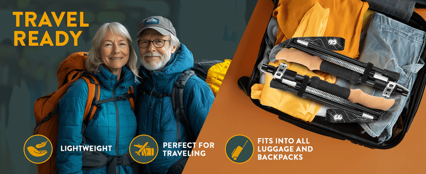 Premium Foldable Hiking Poles by USA Brand - Adjustable, Lightweight Trekking Poles Made of Aircraft Aluminum, Metal Flip Locks & Comfortable Real Cork and EVA Foam Grips