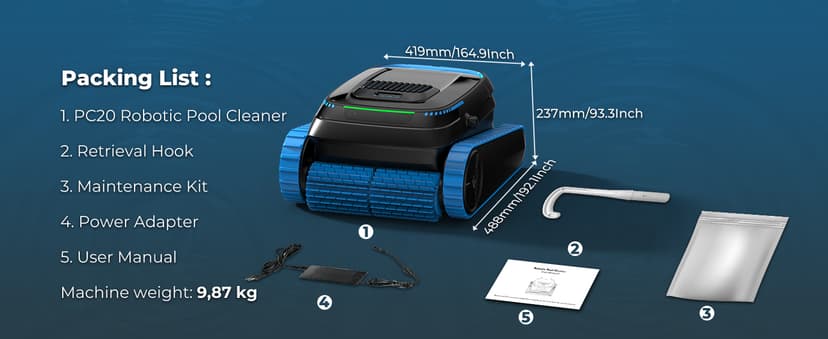 Cordless Robotic Pool Cleaner, 5,000 GPH with 150μm Filter, Floor/Wall/Waterline Cleaning, Smart Zigzag Navigation, 5,200mAh Battery, App-Controlled Presets for Inground & Above Ground Pools