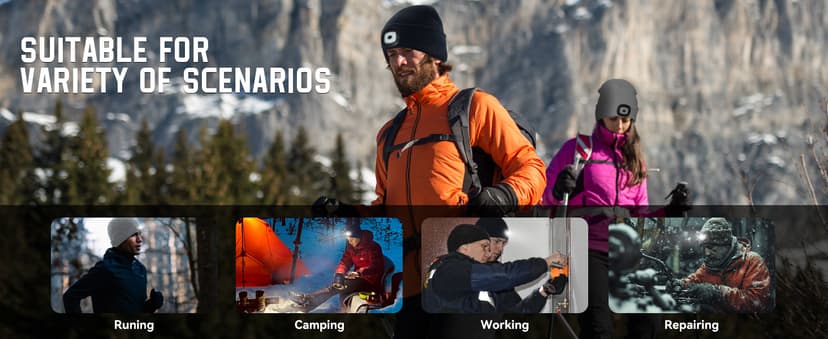 Christmas Stocking Stuffers for Men Adults, Beanie Hats with Light, USB Rechargeable LED Hand Free Headlamp, Birthday Gifts for Men, Women, and Teens, Ideal for Camping, Hiking, Black