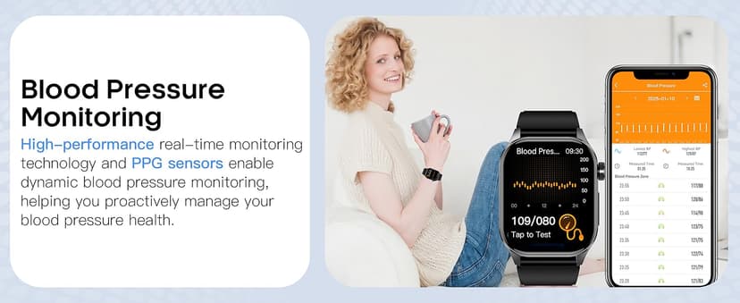 Advanced Health Smartwatch for Women Men with Real-Time Monitoring of Heart Rate, Blood Oxygen, Body Temperature, Blood Pressure, Sleep Auality and Stress Levels.Always-On Display, for Android & iOS