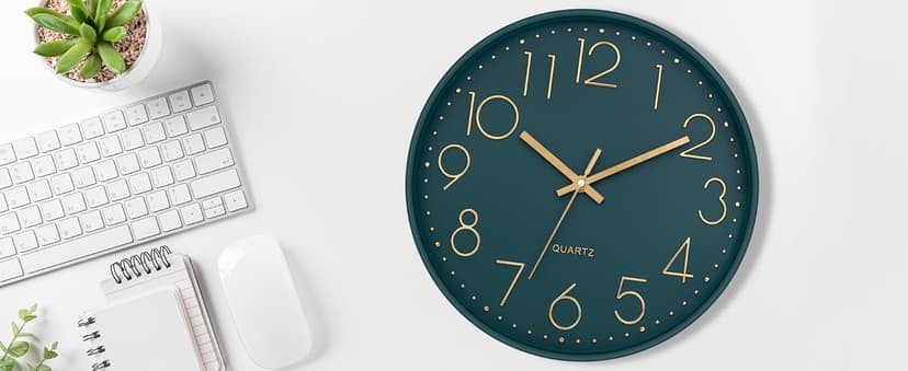 Lumuasky Wall Clock,Battery Operated Modern Analog Silent Non-Ticking Decorative Emerald Clock for School Office Classroom Bedroom Kitchen Living Room Nursery Decor (12 inch)