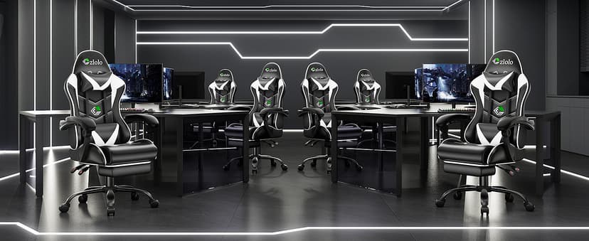 Czlolo Gaming Chair with Footrest Racing Style Lumbar Support Massager Video Game Chair with Metal Legs, High Back Reclining Gamer Chair with Headrest, 360° Swivel Office Computer Desk Chair (White)