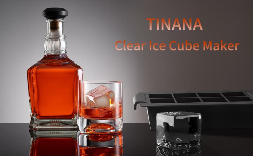 TINANA Upgrade 2 Inch Clear Ice Cube Tray Make 8 Large Square Crystal Ice Cube Maker for Cocktail, Whiskey & Bourbon Drinks, Gifts for Men