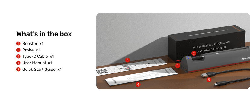 Pro Smart WiFi Wireless Meat Thermometer, Unlimited Range, Improved Stability, Ultra-Thin Probe, Bluetooth Digital Food Thermometer for Remote Monitoring of Oven/Kitchen/BBQ/Grill/Rotisserie