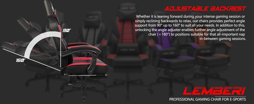 LEMBERI Big and Tall Gaming Chair 400lb Capacity, Heavy-Duty Office Chair with Reinforced Footrest, Wide Seat High Back PC Desk Chair with Linkage Armrests, Thickened Steel Frame, PU Leather, Red