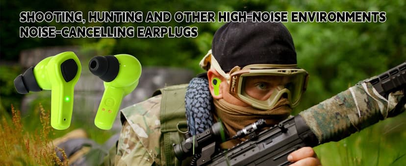 Electronic Shooting Ear Protection Earplug Active Noise Cancelling Earbuds for Shooting & Hunting, NRR 24dB, in Ear Hearing Protection for Gun Range (Green)