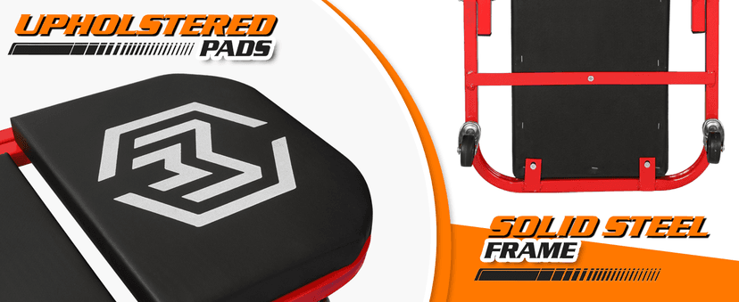 M-AUTO Foldable Z Creeper 2-in-1 Rolling Folding Car Creeper & Seat, 36" Adjustable Roller Garage Chair Lay Down or Sit, 330LBS Capacity Under Car Roller Creeper with 6 Swivel Casters, Red B0BPSQMJ9V