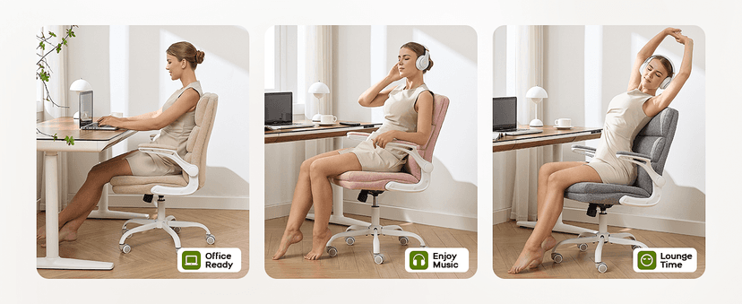 amseatec Office Chair Adjustable Desk Chair Mid Back Executive Comfortable Fabric Ergonomic Back Support Home Computer Chair with Padded Flip-up Armrest Swivel Wheels (Beige)