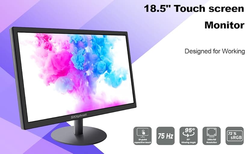SKitphrati 18.5 Inch Touchscreen Monitor HD 1366x768, VESA Wall Mountable, 10-Points Computer Touch Screen PC Display with Type-B HDMI VGA Port, 75Hz Desktop Touch Display, Black