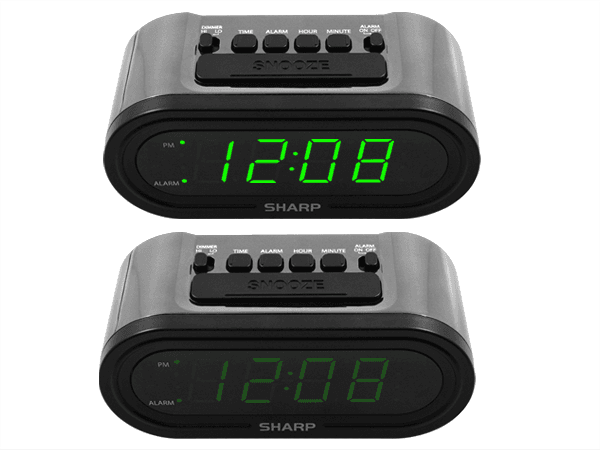 Sharp Digital Alarm with AccuSet - Automatic Smart Clock, Never Needs Setting (Midnight Black-White LED)