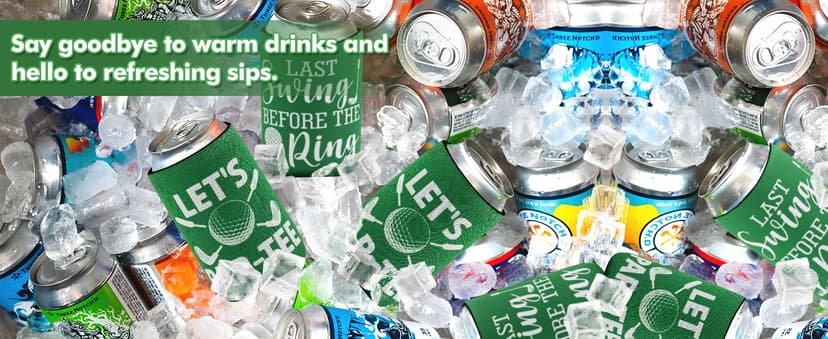 CiyvoLyeen Golf Beer Can Cooler, Bachelor Party Can Sleeves Neoprene Insulator Drink Glasses Cup Holders for Golfer Gifts Wedding Outdoor Activities Supplies Let’s Par-Tee 6PCS