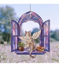 Wavy acrylic suncatcher featuring winged cat moon artwork, designed as a window hanging ornament for home décor and spaces Cat Suncatcher, Pet Memorial Gifts, Window Hanging Ornament 3 (6 Inches) B0HFW19G7L