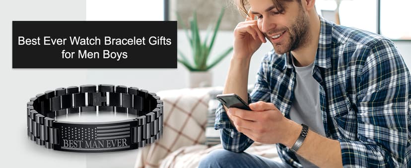 P. BLAKE Gifts for Best Ever Dad Husband Boyfriend Son Uncle, Stainless Steel American Flag Watch Band Link Bracelet Christmas Stocking Stuffers Jewelry Gifts for Men Him