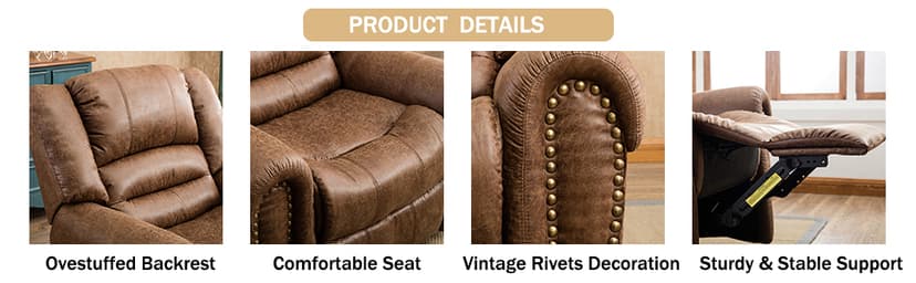 CANMOV Leather Recliner Chair, Classic and Traditional Manual Recliner Chair with Comfortable Arms and Back Single Sofa for Living Room, Nut Brown