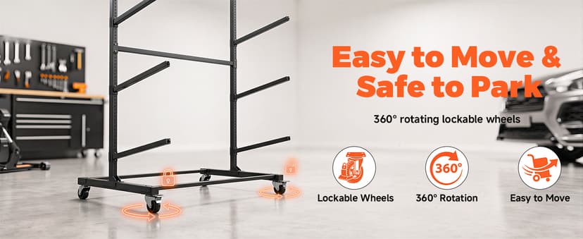 Kayak Storage Rack with Wheel, Adjustable Kayak Racks, Carbon Steel Water Sport Watercraft Storage Rack for Canoes or Surfboards