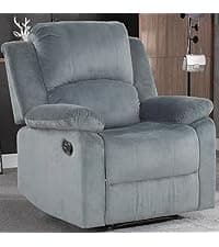 CANMOV Manual Recliner Chair with Massage and Heat, Soft Fabric Recliner Chair with Overstuffed Arm and Back, Manual Reclining Single Sofa with 2 Cup Holders, Side Pocket for Living Room, Dark Grey