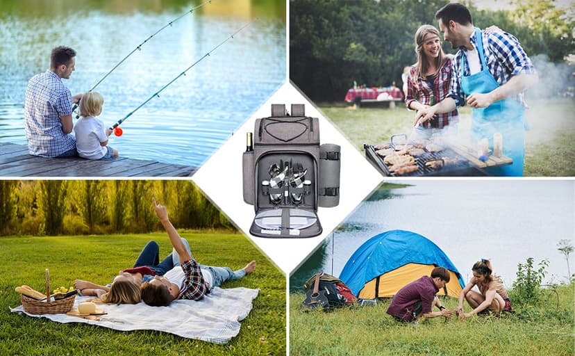 Hap Tim Picnic Basket Backpack for 2 Person with 2 Insulated Cooler Compartment, Wine Holder, Fleece Blanket, Cutlery Set, Gifts Ideals for Wedding, White Elephant, Bridal Showers, Christmas B09NLXDWYG