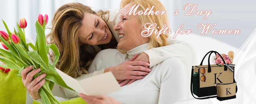 YOOLIFE Personalized Gifts for Women - Initial Jute Tote Bag & Makeup Bag, Birthday Gifts for Women Mom Wife Teacher Friend