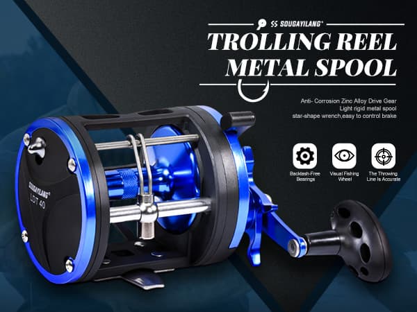 Sougayilang Trolling Reel & Conventional Fishing Reel - Saltwater Level Wind Reel with Smooth Drag, Heavy Duty Boat & Ocean Fishing Reel for Sea Bass, Grouper, Salmon