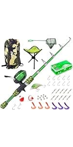 Lanaak Kids Fishing Pole, Kids Portable Telescopic Fishing Rod Set, Tackle Box and Fishing Net Combo Kit, Kids Fishing Gear for Boys and Girls Age 5-10 and Youth