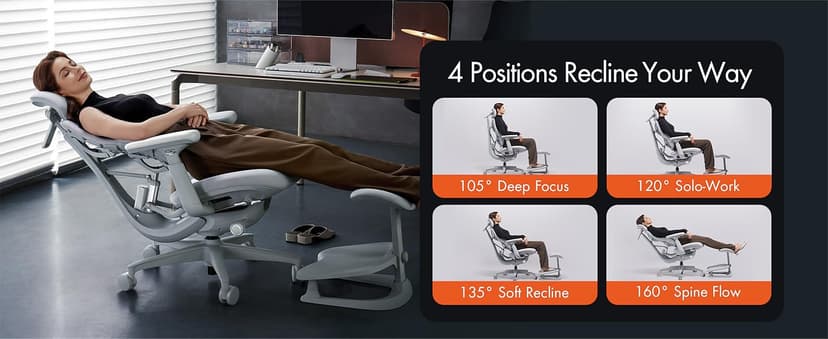 LiberNovo Dynamic Ergonomic Desk Chair + StepSync Footrest Bundle - Comfy Home Office Chair with Adaptive Lumbar Support, 160° Recline & Built-in Spine Stretch, Black+48cm