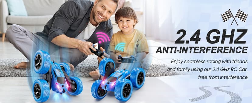 Remote Control Car, RC Cars Toys for Kids Ages 6-12, 4WD Stunt Car with LED Lights & 360° Flips, 2.4GHz, Upgraded USB-C Modular Batteries, 8-10 Year Old Boys Birthday Gift 1-Blue