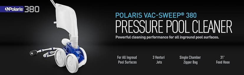 Polaris Vac-Sweep 380 Pressure Inground Pool Cleaner, Triple Jet Powered, 31ft of Hose with a Single Chamber Debris Bag