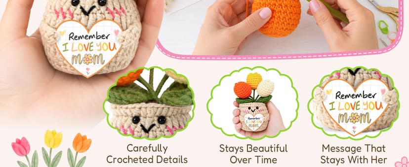 Mom Birthday Gifts, Mother Daughter Gift, Positive Crochet, Handmade Keepsake, Soft Yarn Texture, Cute Tulip Decor OASSIE Mom Gifts from Daughters Sons - Emotional Support Crochet Tulip