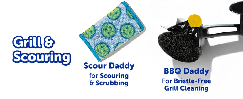 Scrub Daddy Household Cleaning + BBQ Bundle - BBQ Daddy Bristle Free Grill Brush - 2 Microfiber Cleaning Towels - All Purpose Cleaner PowerPaste Cleaning Paste + Scrub Mommy Sponge B0DQT39KBV