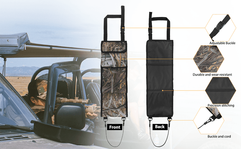MYDAYS Seat Back Gun Rack, Gun Sling Bag, Camo Front Seat Gun Organizer Holder for Hunting Rifles/Shotguns