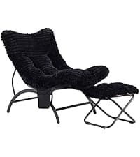 Welnow Black Lazy Chair with Ottoman, Oversized Reading Chair for Adults, Soft Padded Lounge Accent Chair for Living Room, Bedroom, Comfortable Reclining Leisure Chair with Side Pocket