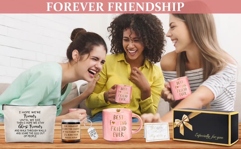 Best Friend Birthday Gifts for Women Friendship Gifts for Women Funny Best Friend Gift for Woman Bestie Gift for Woman Bff Bestfriend, Coffee Mug Makeup Bag Keychain Card