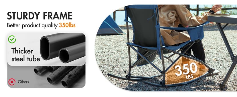 Portal Outdoor Rocking Chair Camping Folding Portable Rocker with Cup Holder Side Pocket Carry Bag, Support 350LBS (Midnight Blue)