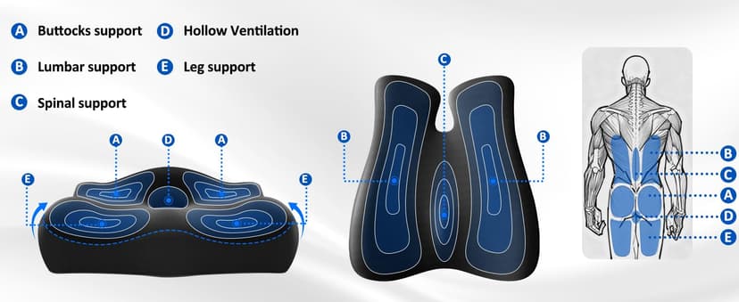 Lumbar Support Pillow for Office Chair,Seat Cushion with Back Support,Office Chair Cushion for Tailbone Pain,Sciatica and Hemorrhoid Relief (Black)