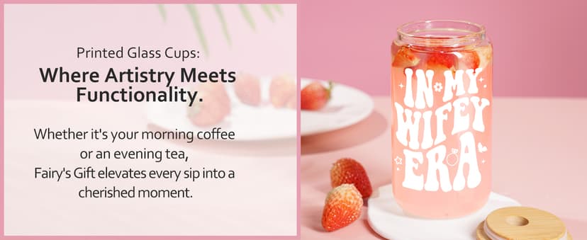 Fairy's Gift Wifey Era Cup, Wedding, Bride Gifts for Her, Bridal Shower, Engagement Gifts for Women, Couples, 16 oz Coffee Glass Cups w/Lids Straws, Bachelorette Presents for Bride to be, Future Mrs