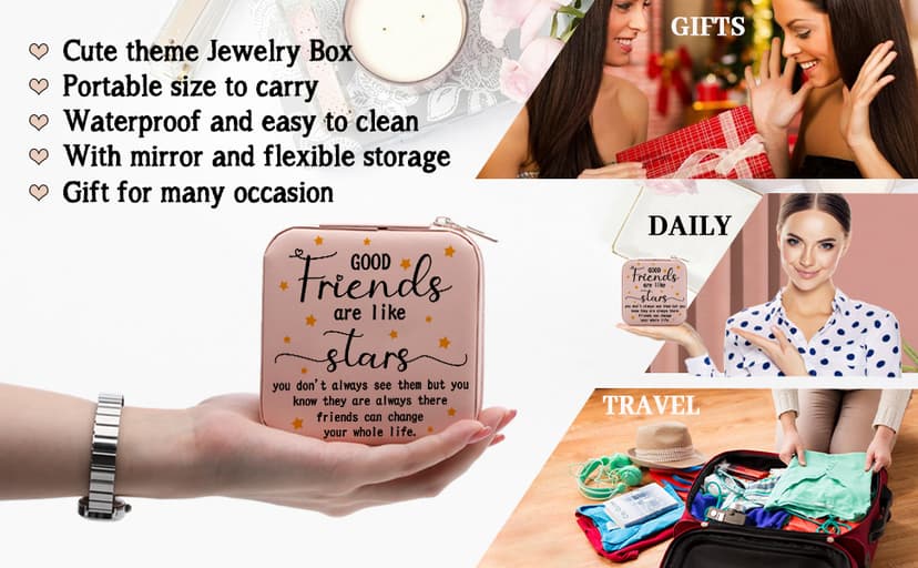 Friendship Gifts for Women Jewelry Box, Best Friend Bestie Gifts, Birthday Gifts for Women Friendship, Good Friends Are Like Stars Jewelry Case, Cool Gifts for Female Friend Jewelry Organizer Holder