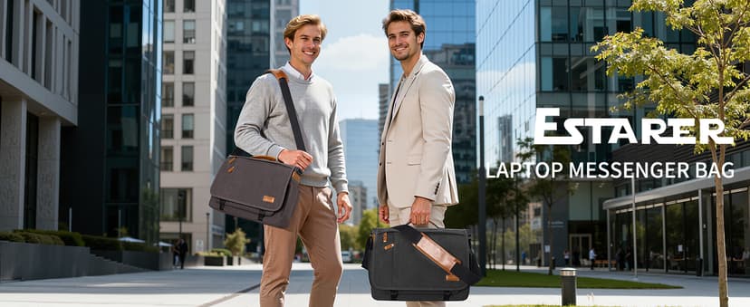 ESTARER Men Messenger Bag 17-17.3 Inch Laptop Bag Water-resistant Canvas Computer Shoulder Bag Briefcase for Work College Travel, Grey