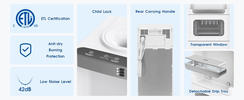 4 in 1 Water Cooler Dispenser with Ice Maker, Hot & Cold Water Dispenser for Home & Office, 33lbs/24H Bullet Ice, Top Loading 3-5 Gallon, Child Safety Lock, Ice Ready in 7 Mins (White)