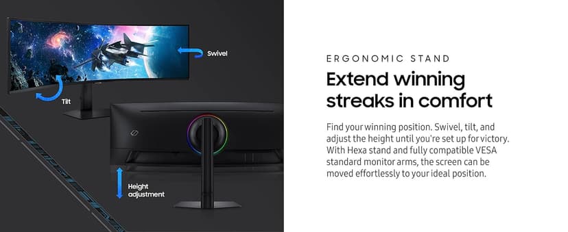 SAMSUNG 49" Odyssey G9 (G95C) Series DQHD 1000R Curved Gaming Monitor, 240Hz, 1ms(GtG), DisplayHDR 1000, AMD FreeSync Premium Pro, Eye Saver Mode, Auto Source Switch+, LS49CG950ENXZA, 2024