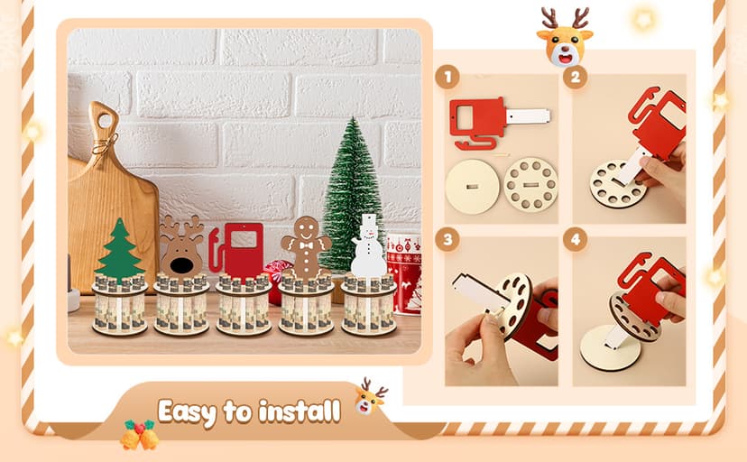 Kigley 5 Pieces Christmas Money Holder Ornaments with 10 Holes Handmade Wooden Christmas Cash Holders, Money Holder Xmas Ornaments Holiday Table Decorations(Assorted Style)