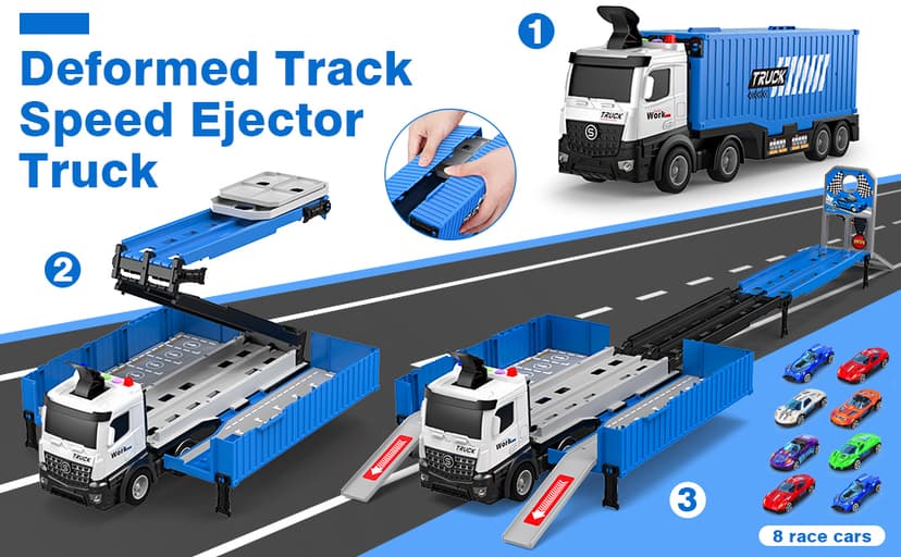 Carrier Truck Race Track Toddlers Toys, Foldable 3 Layer Track Playset, Toy Truck Transport Car Carrier & 8 Race Cars, Truck Car Kids Toys Xmas Gifts for Age 3 4 5 6+ Years Old Boys Girls